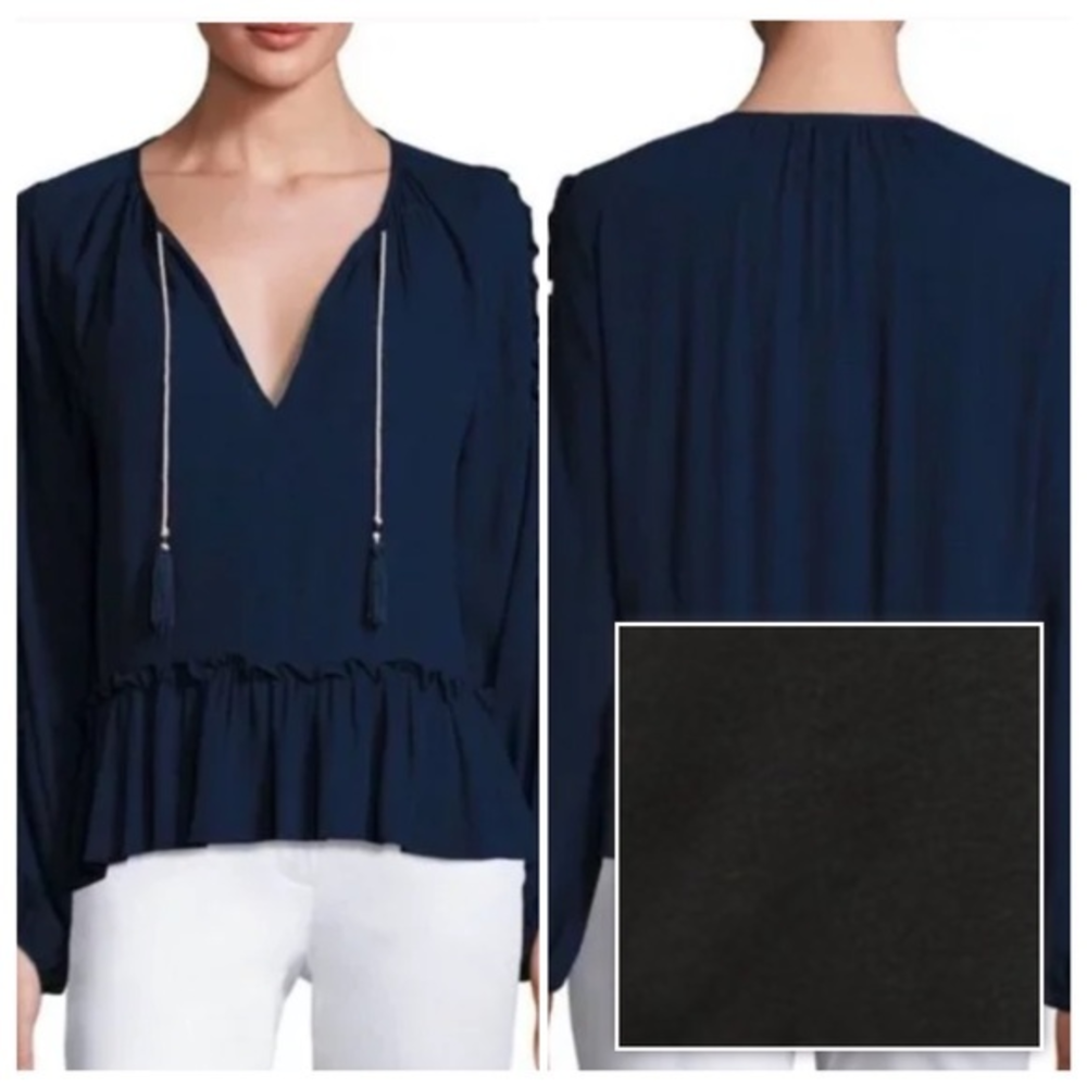 MISA Los Angeles Karla Ruffle Trim Peasant Blouse‎ Black Small